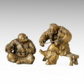 Eastern Statue Traditional Old Couple Bronze Sculpture Tple-005